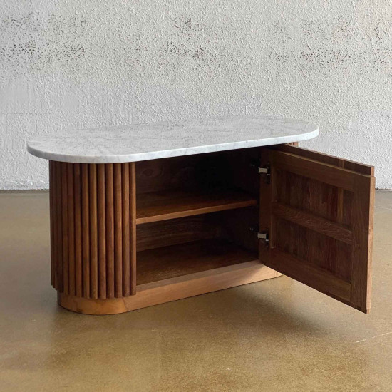 Marzi Coffee Table Meja Kopi Ruang Tamu Marmer Jati