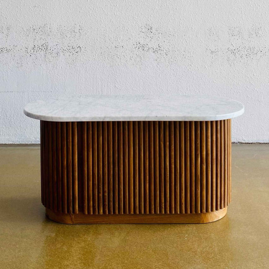 Marzi Coffee Table Meja Kopi Ruang Tamu Marmer Jati