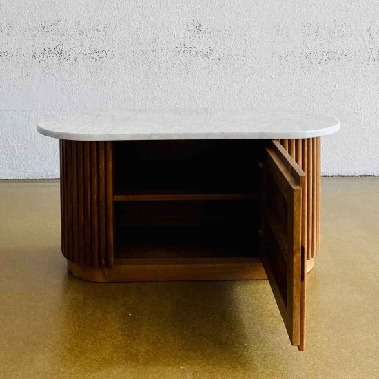 Marzi Coffee Table Meja Kopi Ruang Tamu Marmer Jati