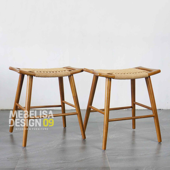 Masha Kursi Bangku Stool Retro Anyaman Lum Kayu Jati