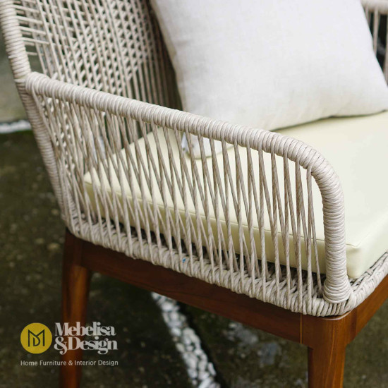 Mediterania Chair Kursi Makan Outdoor Anyaman Rotan Kayu Jati