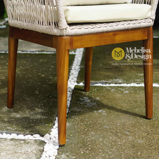 Mediterania Chair Kursi Makan Outdoor Anyaman Rotan Kayu Jati