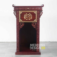 Meja Altar Ukiran Antik Kayu Jati 2 Laci Red Mahoni Finishing
