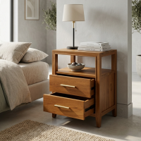 Meja Bedside Jati Minimalis 2 Laci Jason