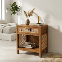 Meja Bedside Jati Scandinavian Rotan Miako
