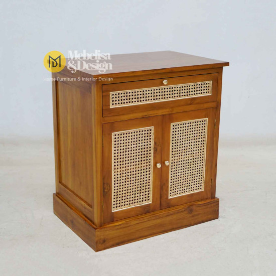 Bedside Nakas Bufet Minimsalis Jati Mix Rotan