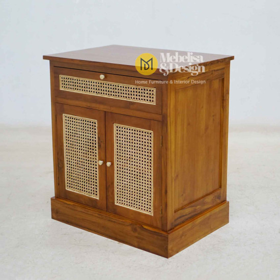 Bedside Nakas Bufet Minimsalis Jati Mix Rotan