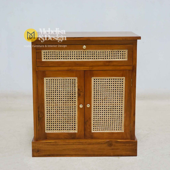 Bedside Nakas Bufet Minimsalis Jati Mix Rotan