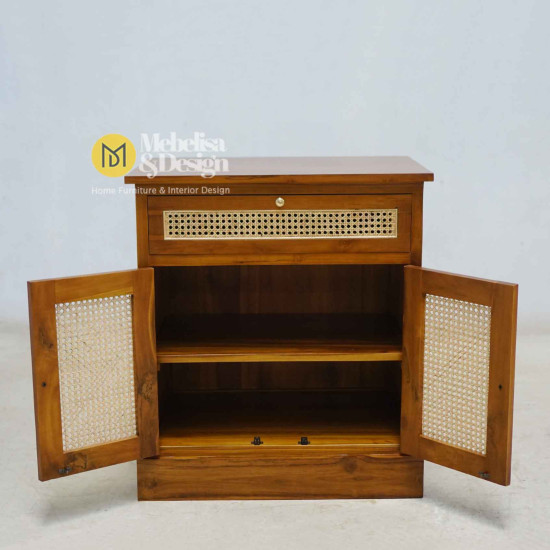 Bedside Nakas Bufet Minimsalis Jati Mix Rotan