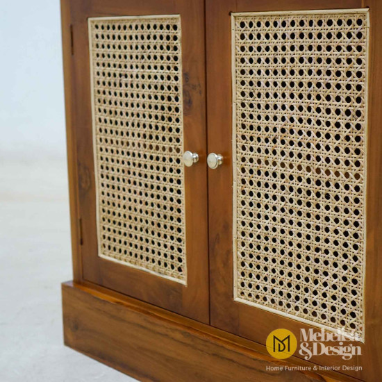 Bedside Nakas Bufet Minimsalis Jati Mix Rotan