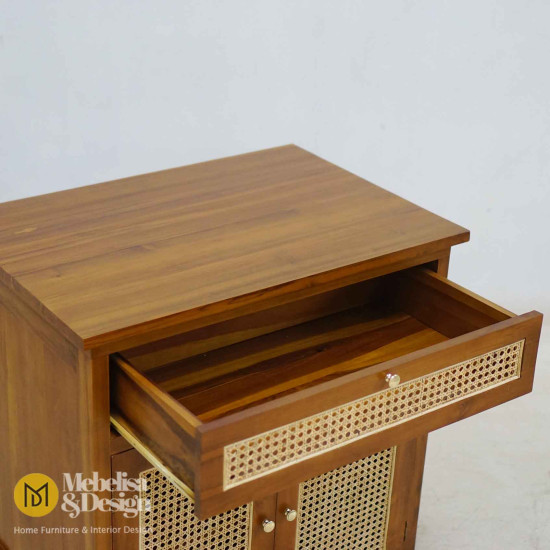 Bedside Nakas Bufet Minimsalis Jati Mix Rotan