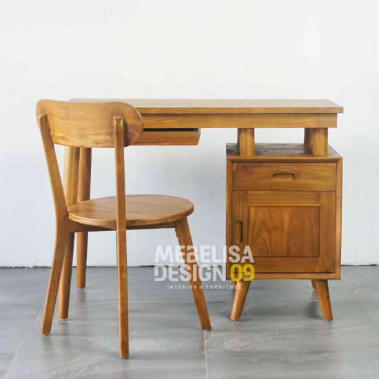 Meja Belajar Retro Kayu Jati Set Kursi Ropan