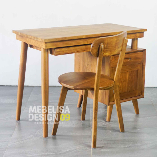 Meja Belajar Retro Kayu Jati Set Kursi Ropan