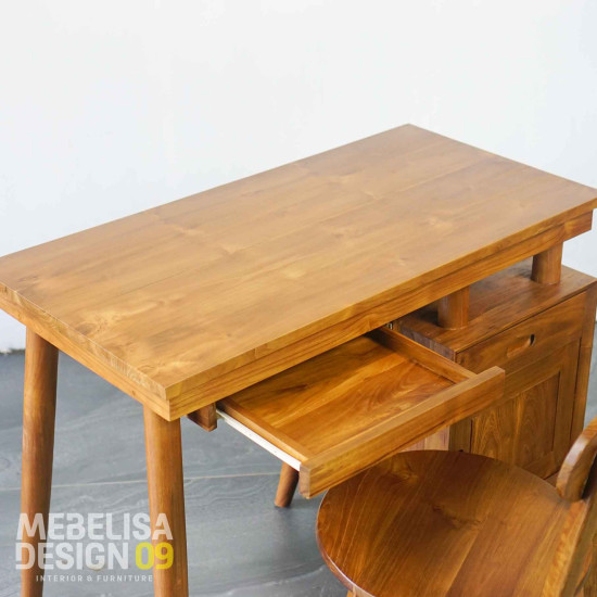 Meja Belajar Retro Kayu Jati Set Kursi Ropan