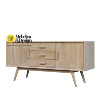 Meja Bufet TV Minimalis Kayu Jati Retro 2 Pintu 3 Laci