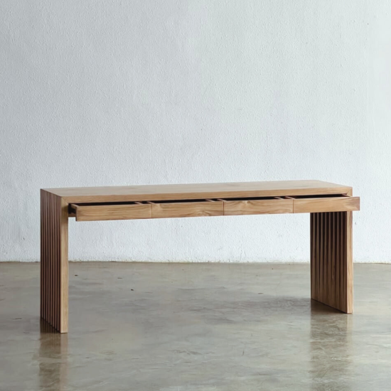 Meja Kerja Minimalis Panjang Kayu Solid dengan 4 Laci