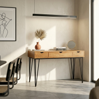 Meja Kerja Modern Jati Industrial 3 Laci Thomson