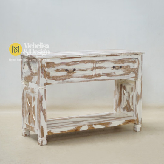 Meja Konsol Dinding Pajangan Jati White Wash Rustic