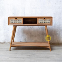 Meja Konsul Retro Minimalis 2 Laci Rotan Foyer