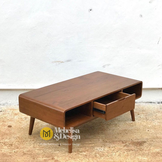 Meja Kopi Retro Ruang Tamu Japandi Style 2 Laci