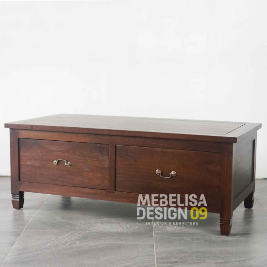 Meja Kopi Ruang Tamu Minimalis Kayu Jati 2 Laci