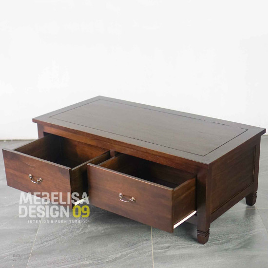 Meja Kopi Ruang Tamu Minimalis Kayu Jati 2 Laci