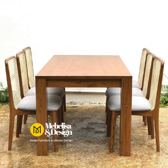 Meja Kursi Makan Set 6k Rotan Minimalis Jati