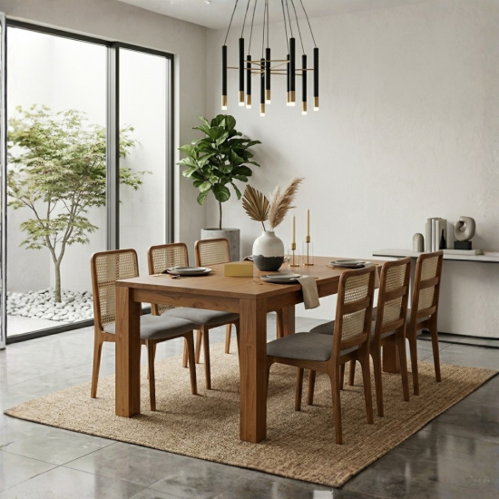 Meja Kursi Makan Set 6k Rotan Minimalis Jati