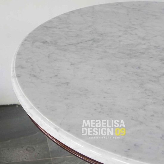 Meja Makan Antik Bulat Top Marmer Mewah Kayu Jati