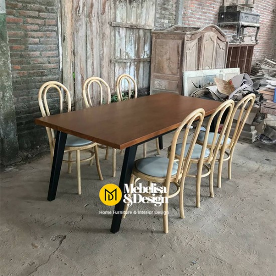 Meja Makan Besi Set 6 Kursi Jati Scandinavian