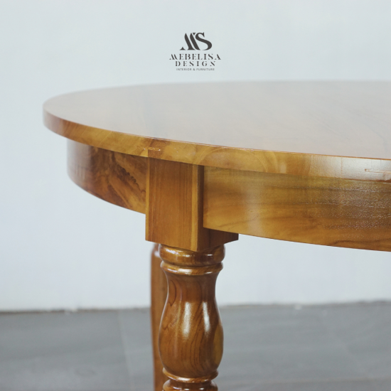 Meja Makan Bundar Minimalis Desain Klasik Kayu Jati