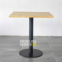 Meja Makan Cafe Square Kayu Jati Kaki Besi Industrial