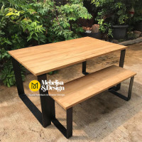 Meja Makan Industrial Kaki Besi Jati