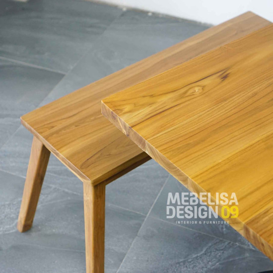 Meja Makan Kaki Besi Set 2 Bangku Minimalis Kayu Solid