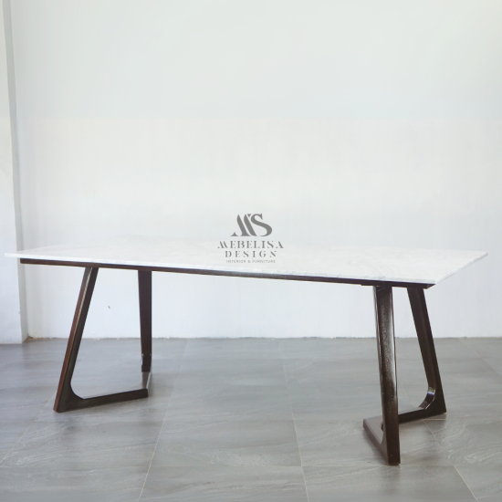 Meja Makan Marmer Set 6 Kursi Minimalis Kombinasi Rotan