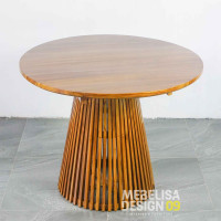 Meja Makan Minimalis Bundar Jari-Jari Kayu Jati Solid