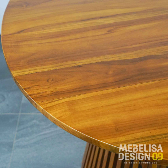 Meja Makan Minimalis Bundar Jari-Jari Kayu Jati Solid