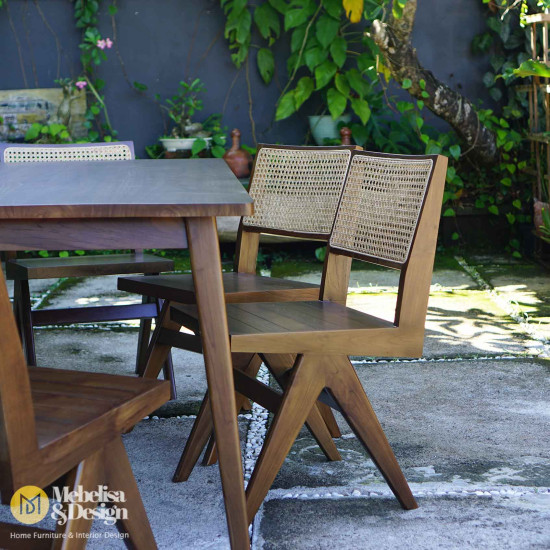 Meja Makan Minimalis Set 6k Jati Mix Rotan