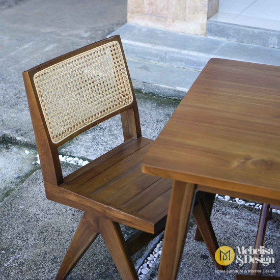 Meja Makan Minimalis Set 6k Jati Mix Rotan