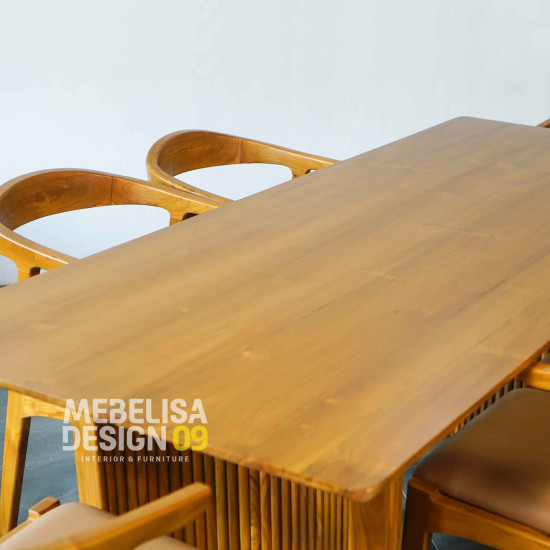 Meja Makan Panjang Minimalis Kayu Jati Set 6 Kursi Scandinavian