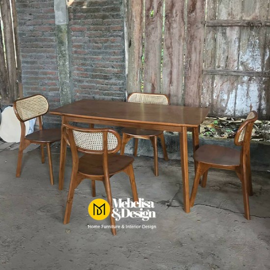 Meja Makan Set 4 Kursi Jati Scandinavian Retro