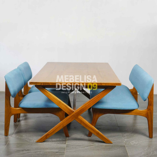 Meja Makan Set Kursi Bangku Kayu Jati Japandi Style
