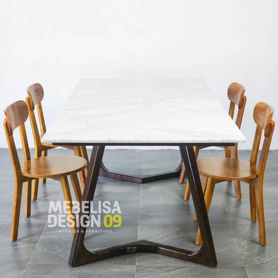 Meja Makan Top Marmer Set 4 Kursi Minimalis Kayu Jati