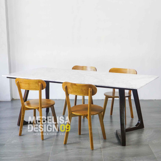 Meja Makan Top Marmer Set 4 Kursi Minimalis Kayu Jati