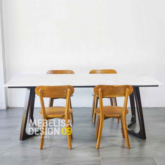 Meja Makan Top Marmer Set 4 Kursi Minimalis Kayu Jati