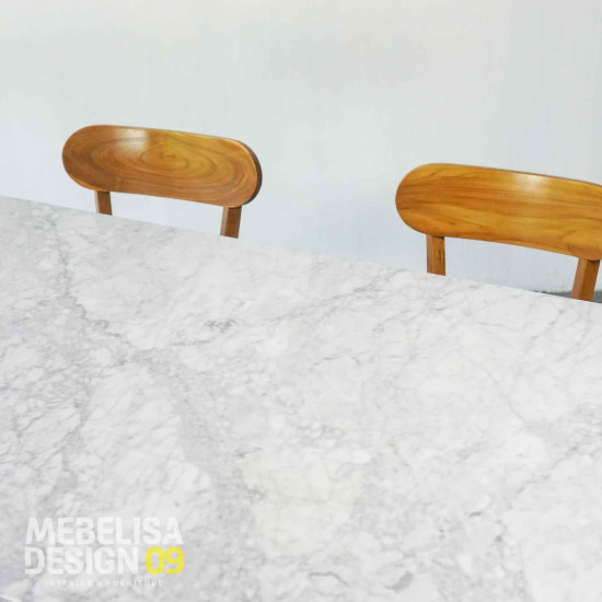 Meja Makan Top Marmer Set 4 Kursi Minimalis Kayu Jati