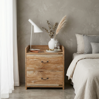 Meja Nakas Bedside 2 Laci Rustik White Wash