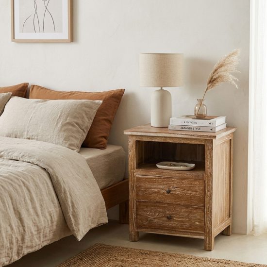 Meja Nakas Laci Minimalis Jati White Rustic