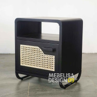 Meja Nakas Laci Rotan Kombinasi Kaki Besi Industrial Meja Nakas Laci Rotan Kombinasi Kaki Besi Industrial