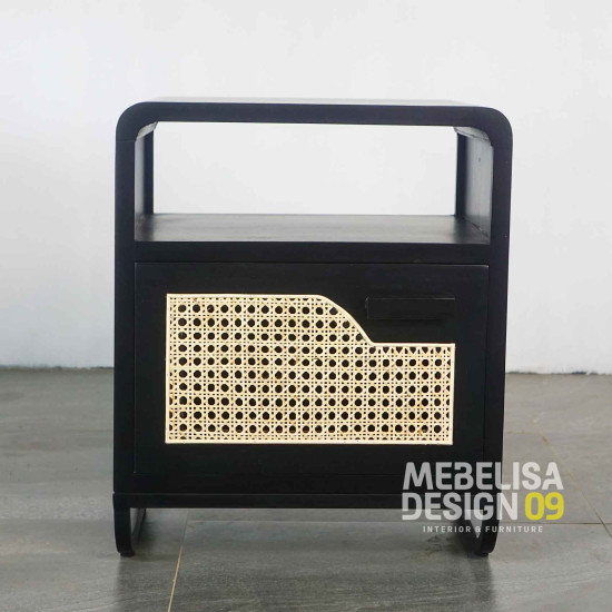 Meja Nakas Laci Rotan Kombinasi Kaki Besi Industrial Meja Nakas Laci Rotan Kombinasi Kaki Besi Industrial